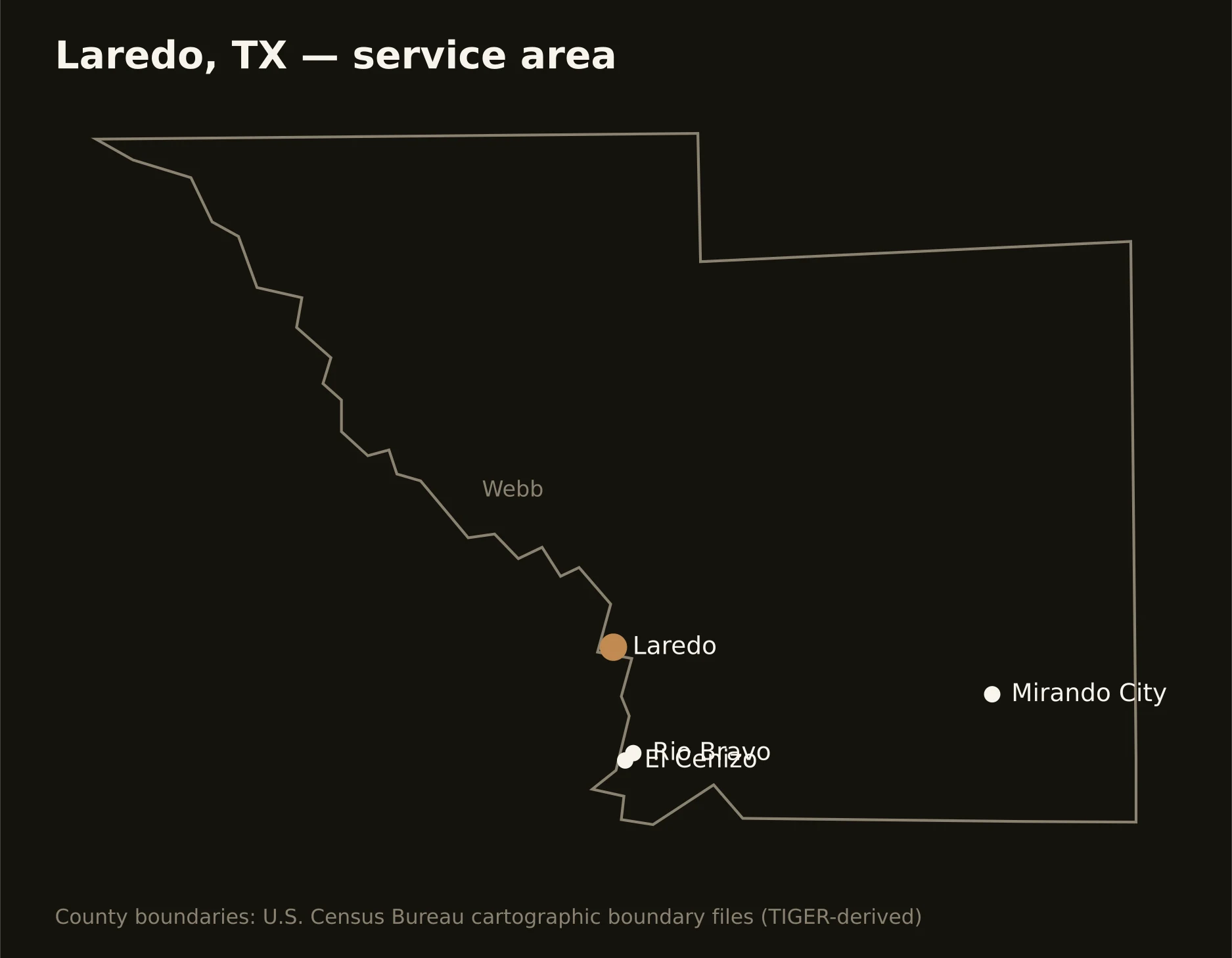 Laredo, TX directional drilling service area map — component counties and cities served